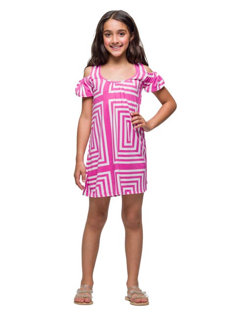 Pink Print Cold Shoulder A-Line Dress