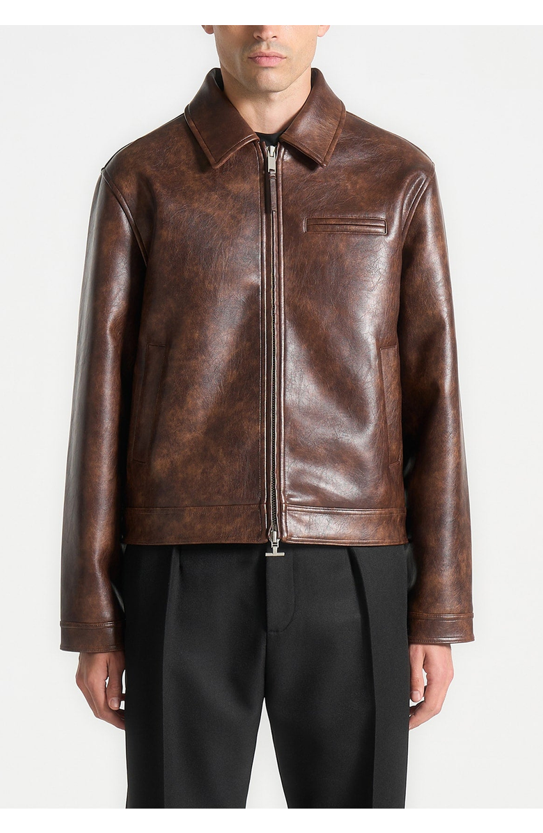 Manière De Voir Laurent Vintage Leather Jacket, Alternate, color, Brown