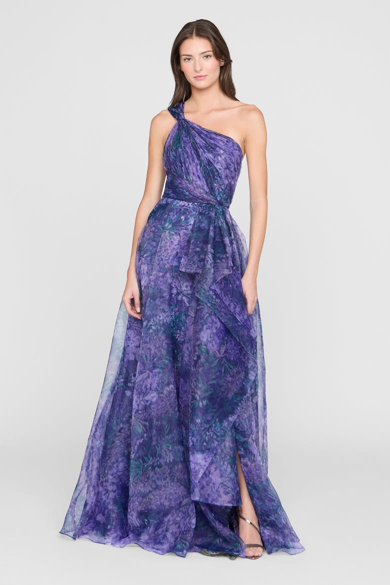 Orania One Shoulder Gown, Main, color, Botanic Twilight