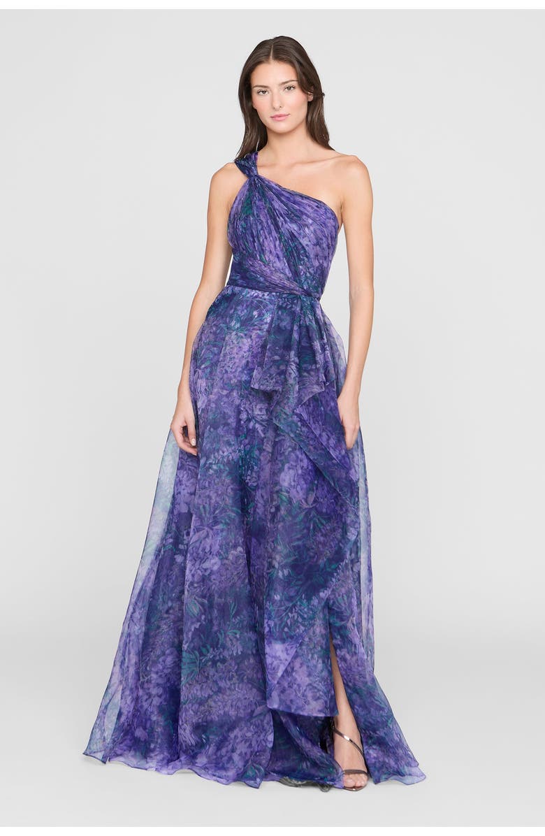 Theia Orania One Shoulder Gown, Main, color, Botanic Twilight