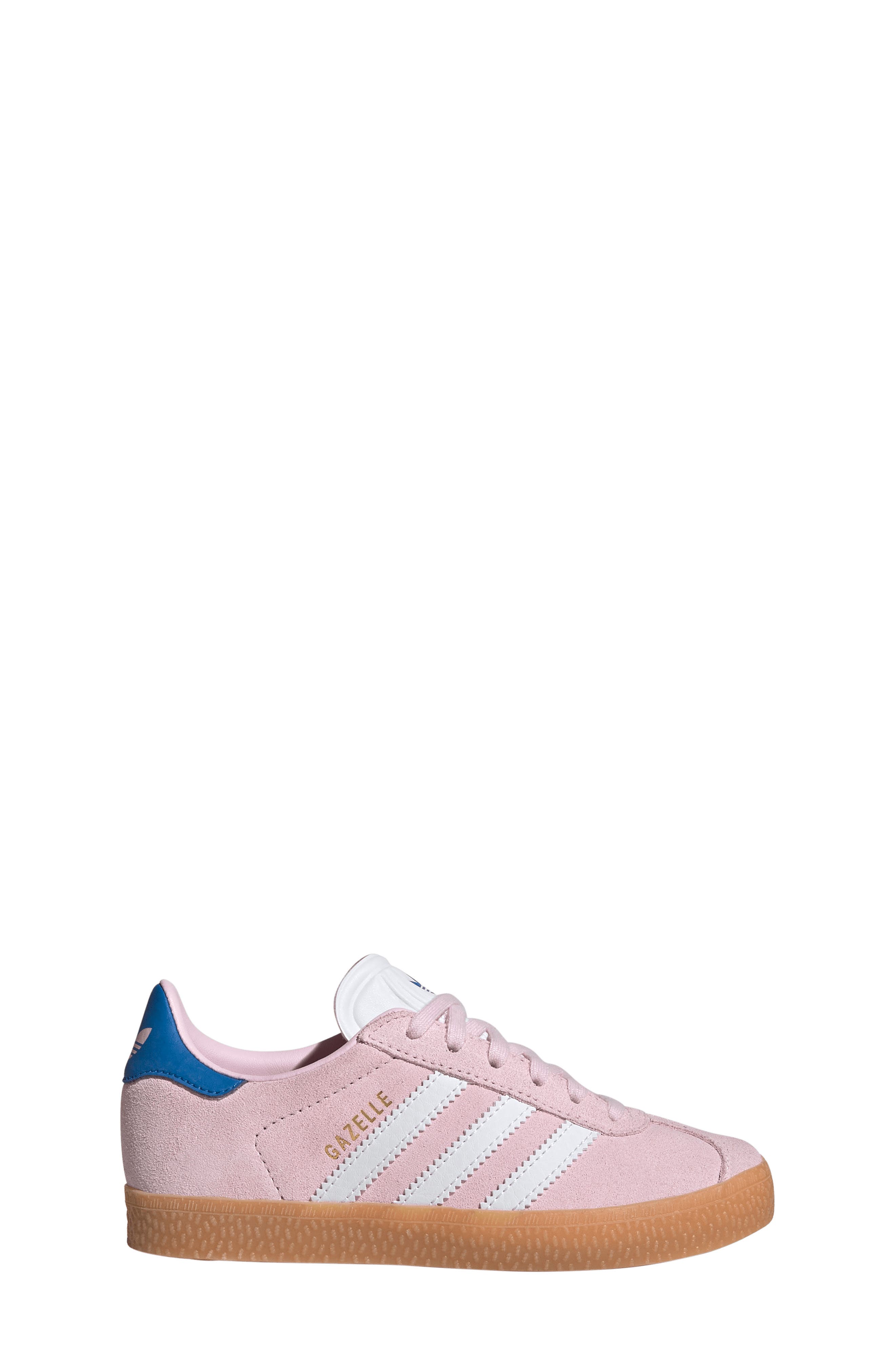 Kids' Gazelle Low Top Sneaker, Alternate, color, CLEAR PINK/ WHITE/ BLUEBIRD