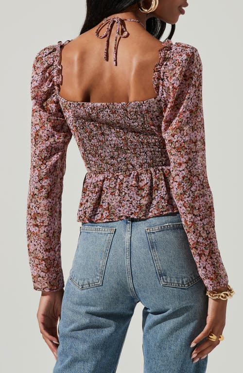 Astr The Label Toni Tie Neck Peplum Top In Pink