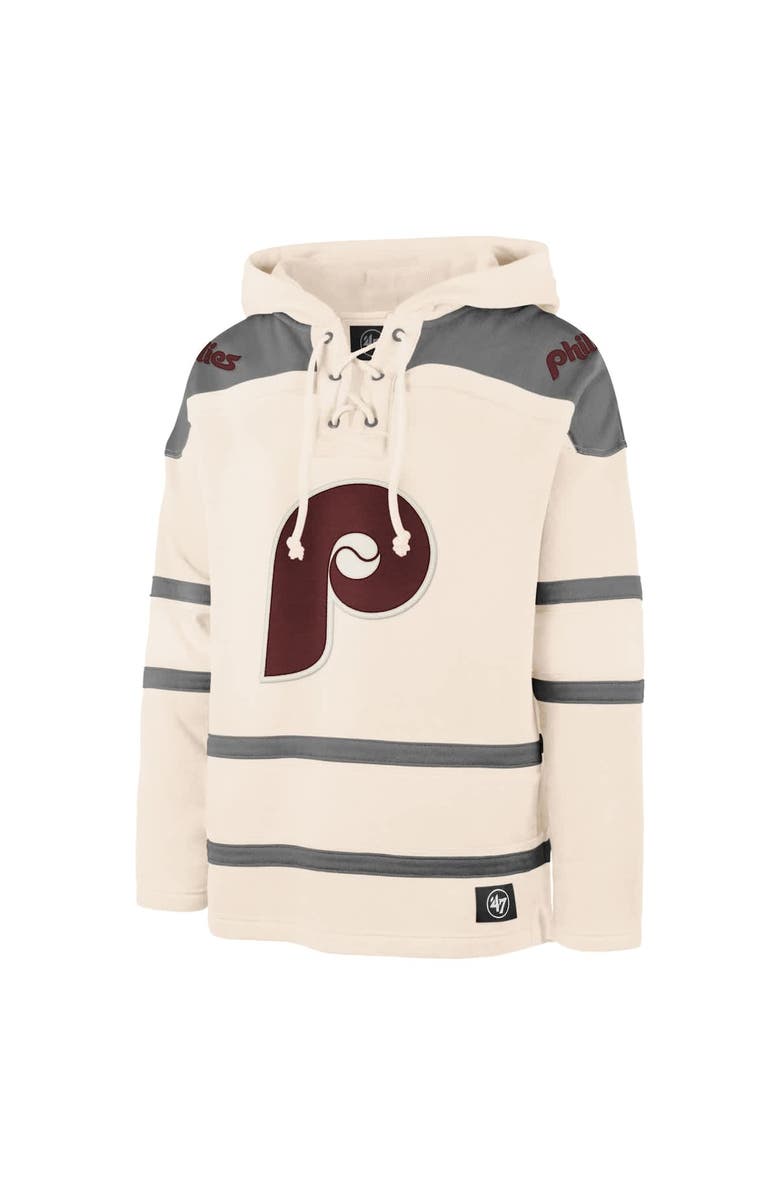 '47 Men's '47 Cream Philadelphia Phillies Superior Lacer Pullover Hoodie, Alternate, color, Cream