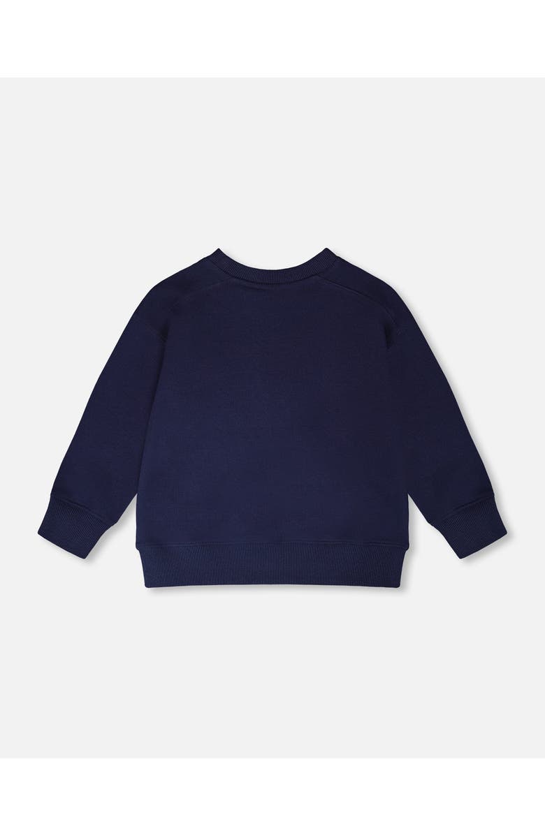 Deux par Deux Crew Ribbed Cuffs Long Sleeve French Terry Sweatshirt, Alternate, color, Dark Blue
