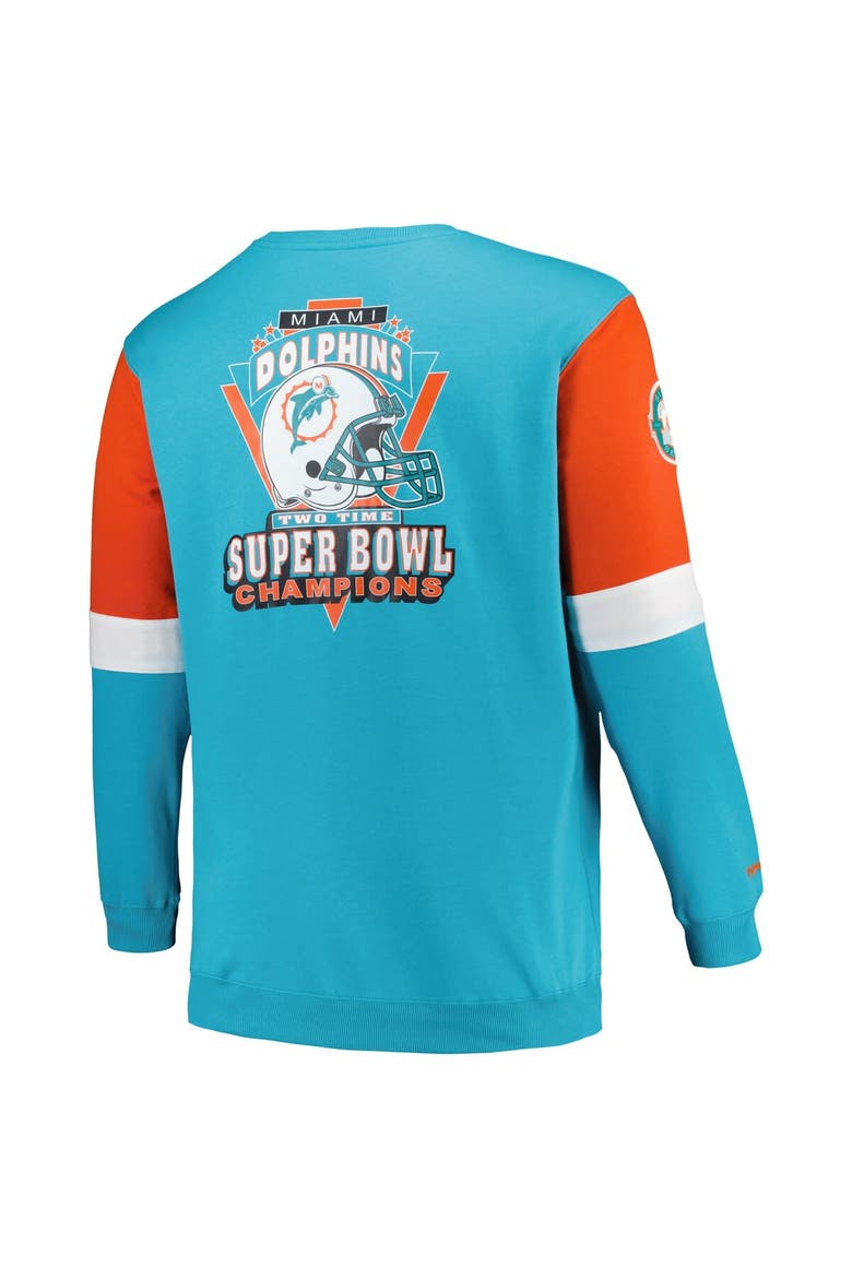 Men's Mitchell & Ness Aqua Miami Dolphins Big & Tall Fleece Pullover Sweatshirt, Alternate, color, Aqua