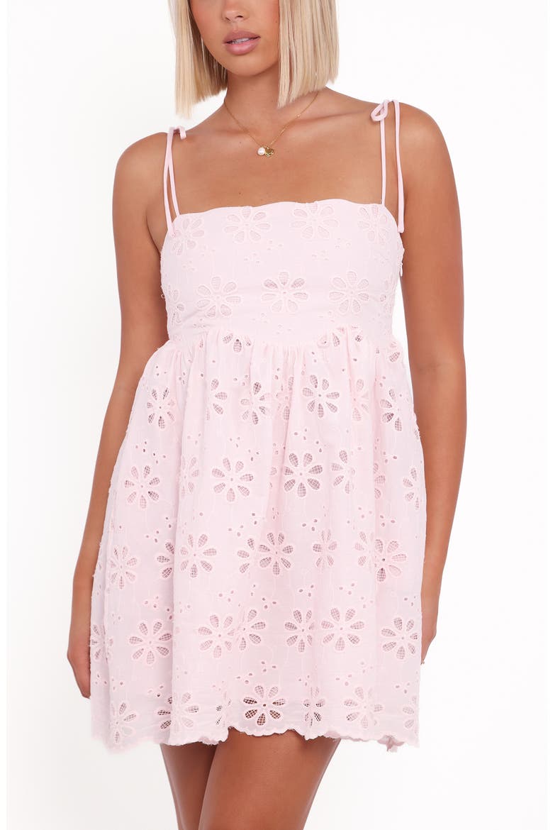 Lynne Eyelet Tie Strap Cotton Minidress, Alternate, color, PINK BRODERIE