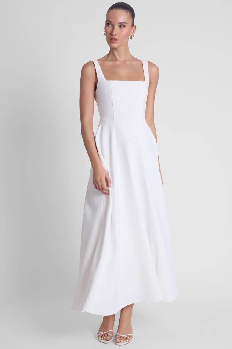 Serenity Square Neck Corset Midi Dress, Alternate, color, White