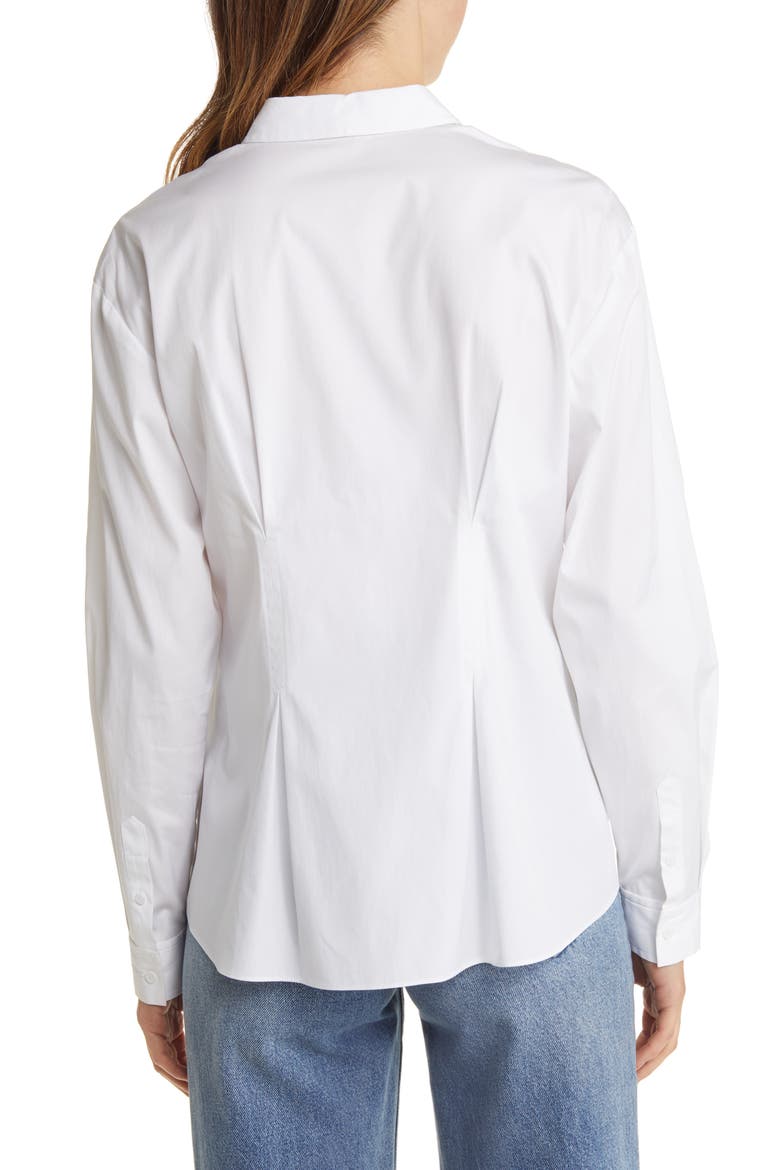 Pleat Detail Cotton Poplin Button-Up Shirt, Alternate, color, WHITE