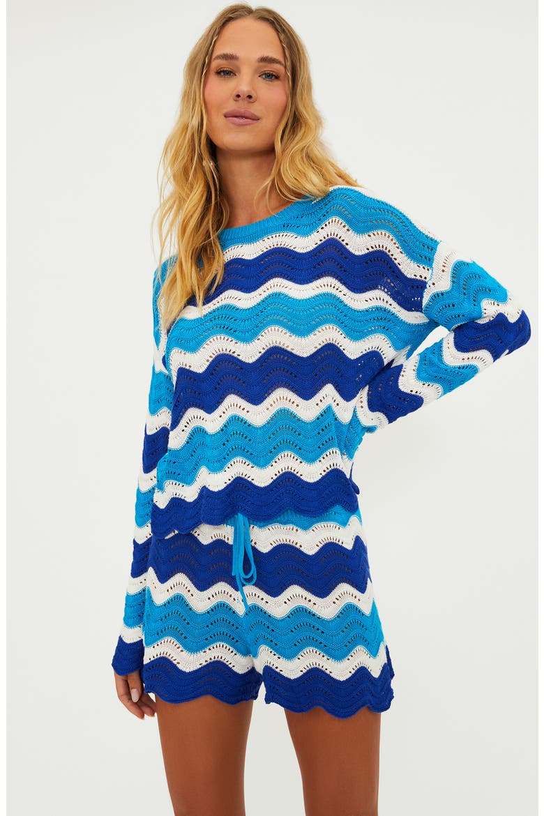 Balboa Wavy Stripe Pointelle Cover-Up Shorts, Alternate, color, RIVIERA WAVES