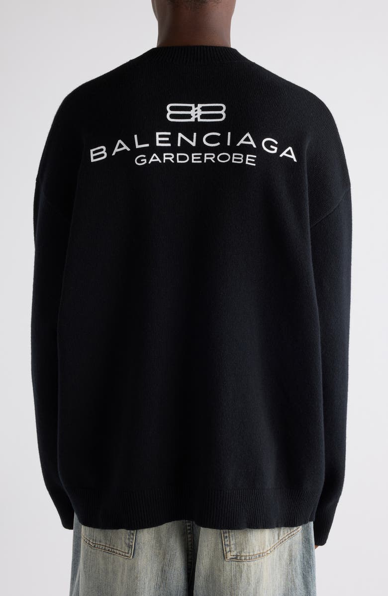 Balenciaga Relaxed Logo Embroidered Virgin Wool Sweater, Alternate, color, 1000 Black