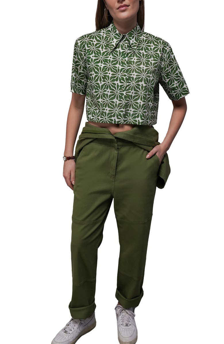 WILDFANG The Essential Cropped Button Up, Main, color, Talavera Moss Green