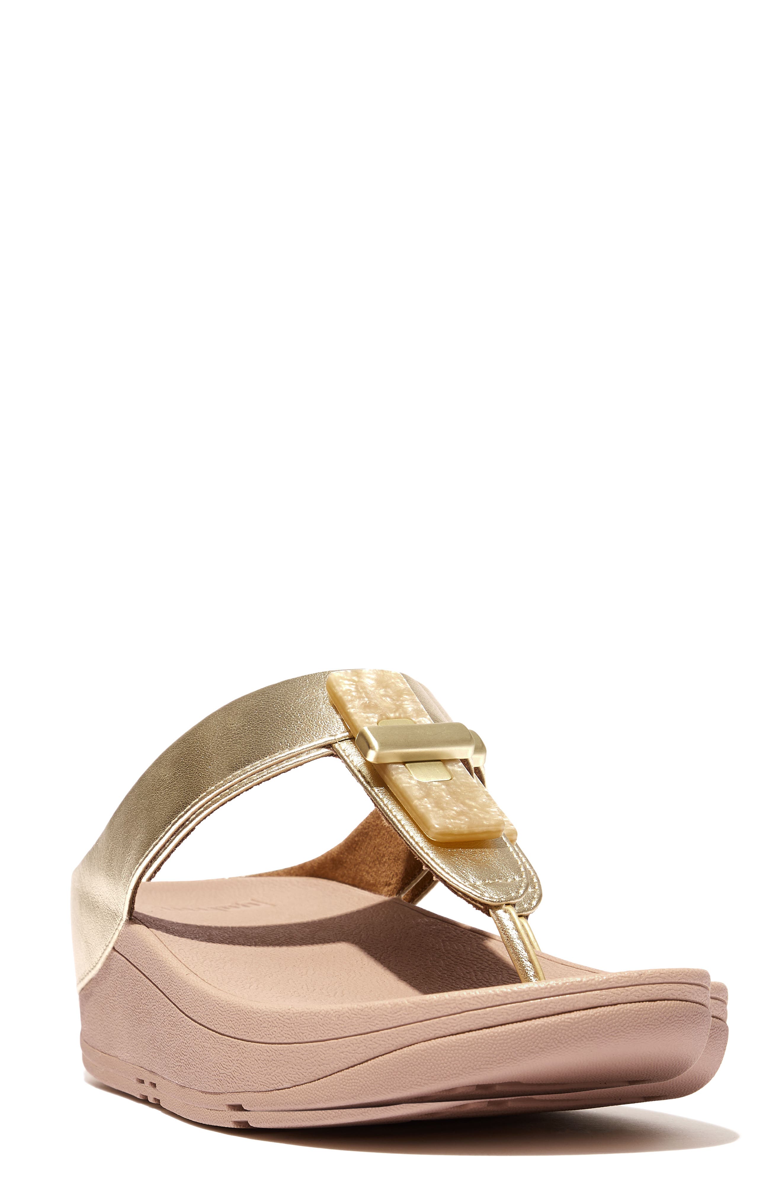Fino Resin-Lock Leather Flip Flop, Main, color, PLATINO