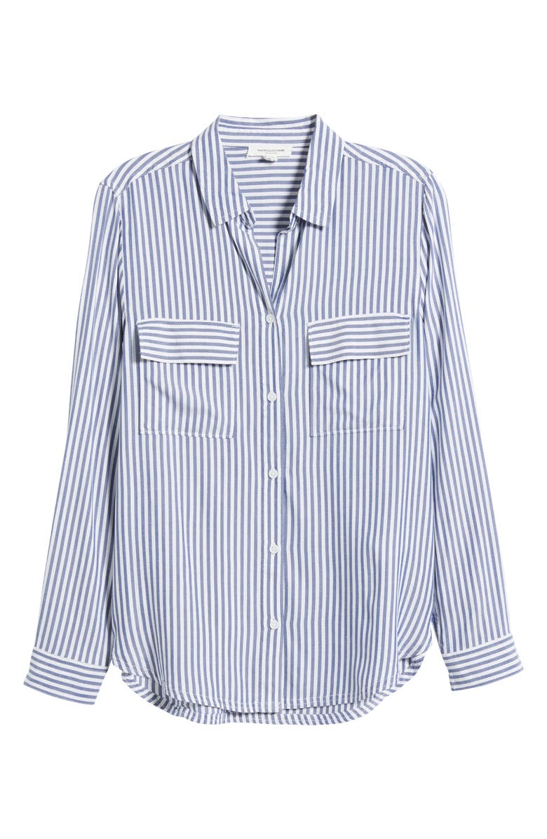 beachlunchlounge Farrah Stripe Button-Up Shirt, Alternate, color, Majestic Blue