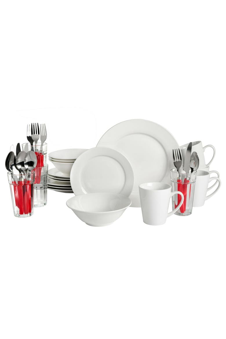 Regal White II 32 Piece Fine Ceramic Dinnerware Combo Set, Main, color, White