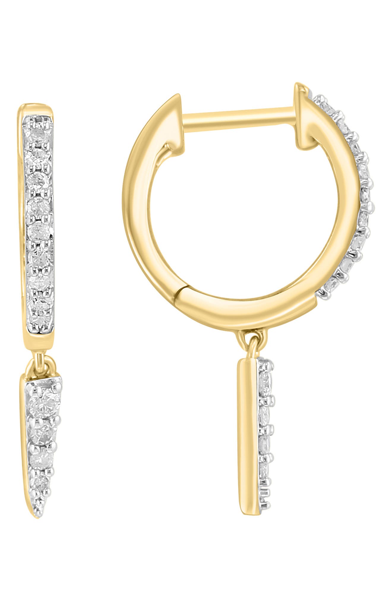 EFFY 14K Gold Plated Pavé Diamond Drop Huggie Hoop Earrings - 0.20ct.