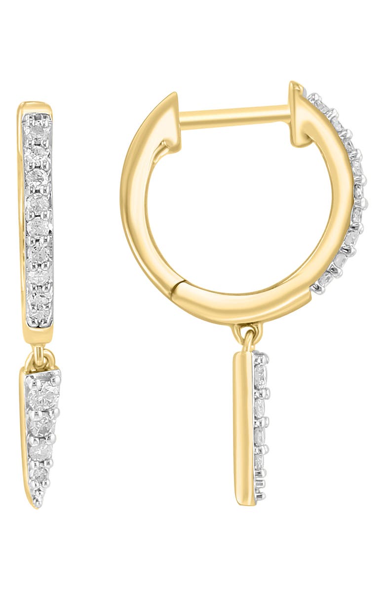 EFFY 14K Gold Plated Pavé Diamond Drop Huggie Hoop Earrings - 0.20ct., Main, color, Silver Plated Yellow