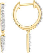 EFFY 14K Gold Plated Pavé Diamond Drop Huggie Hoop Earrings - 0.20ct.