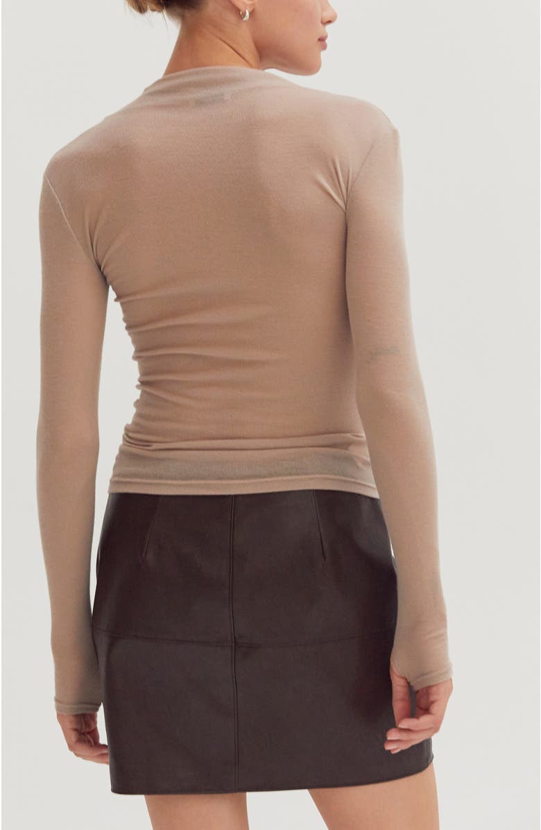 CRESCENT Mock Neck Semi Sheer Knit Top, Alternate, color, Taupe