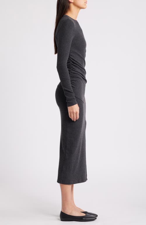 Shop Nation Ltd Penn Long Sleeve Rib Body-con Midi Dress In Dark Charcoal Heather