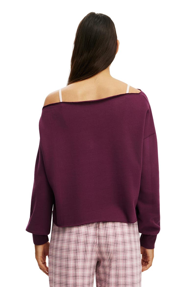 Women's Off The Shoulder Fleece Jumper, Alternate, color, Blackcurrant 02