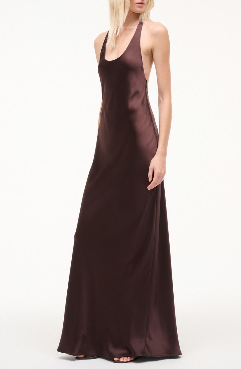 STAUD Juanita Racerback Satin Gown, Alternate, color, Earth