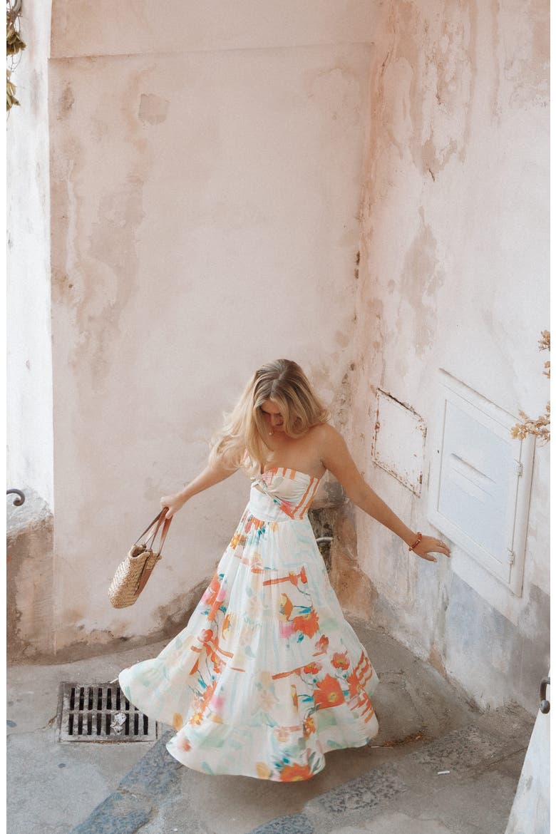 Sitara Strapless Midi Dress, Alternate, color, BLUE ALFRESCO FLORAL