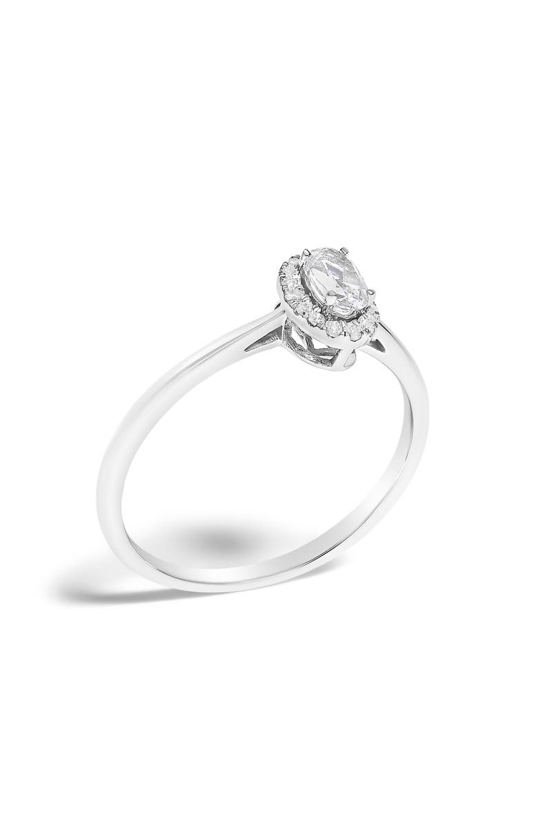 Haus of Brilliance 10K White Gold Oval and Diamond Accent Halo Birthstone Ring, Alternate, color, White Topaz