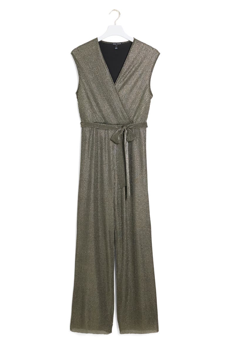Metallic Straight Leg Plissé Jumpsuit, Alternate, color, BRONZE