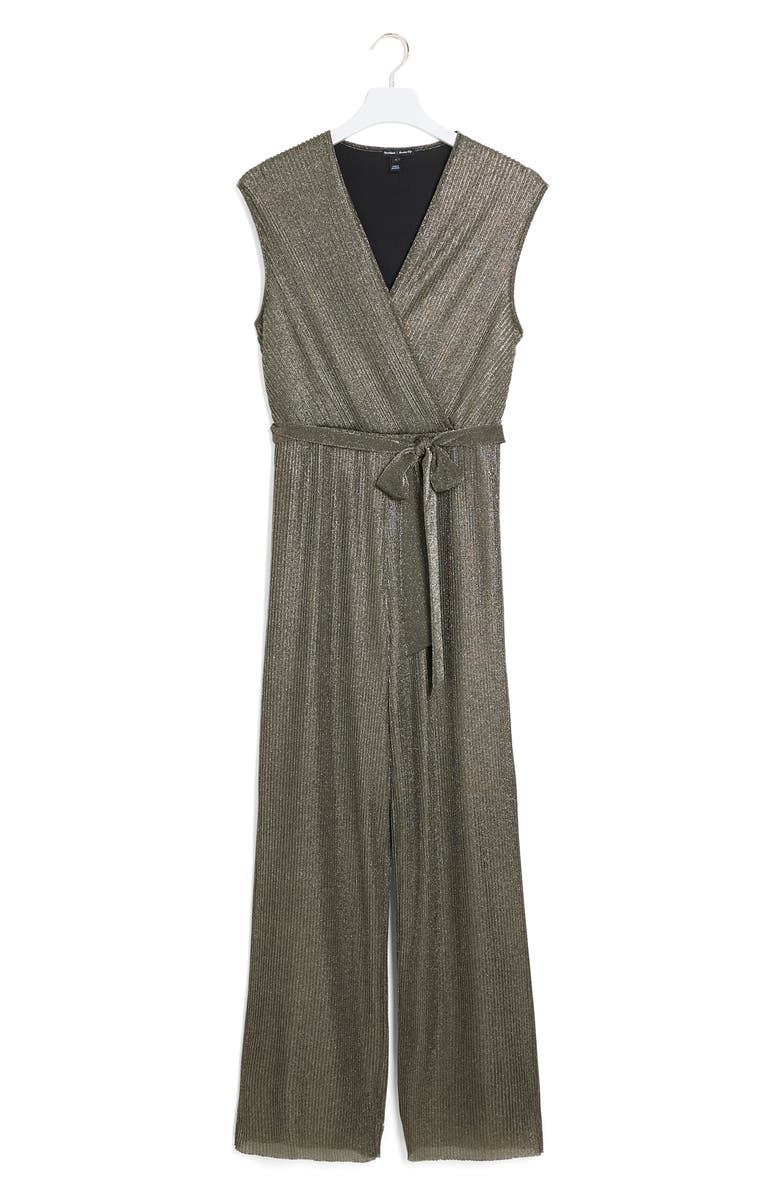 River Island Metallic Straight Leg Plissé Jumpsuit, Alternate, color, Bronze