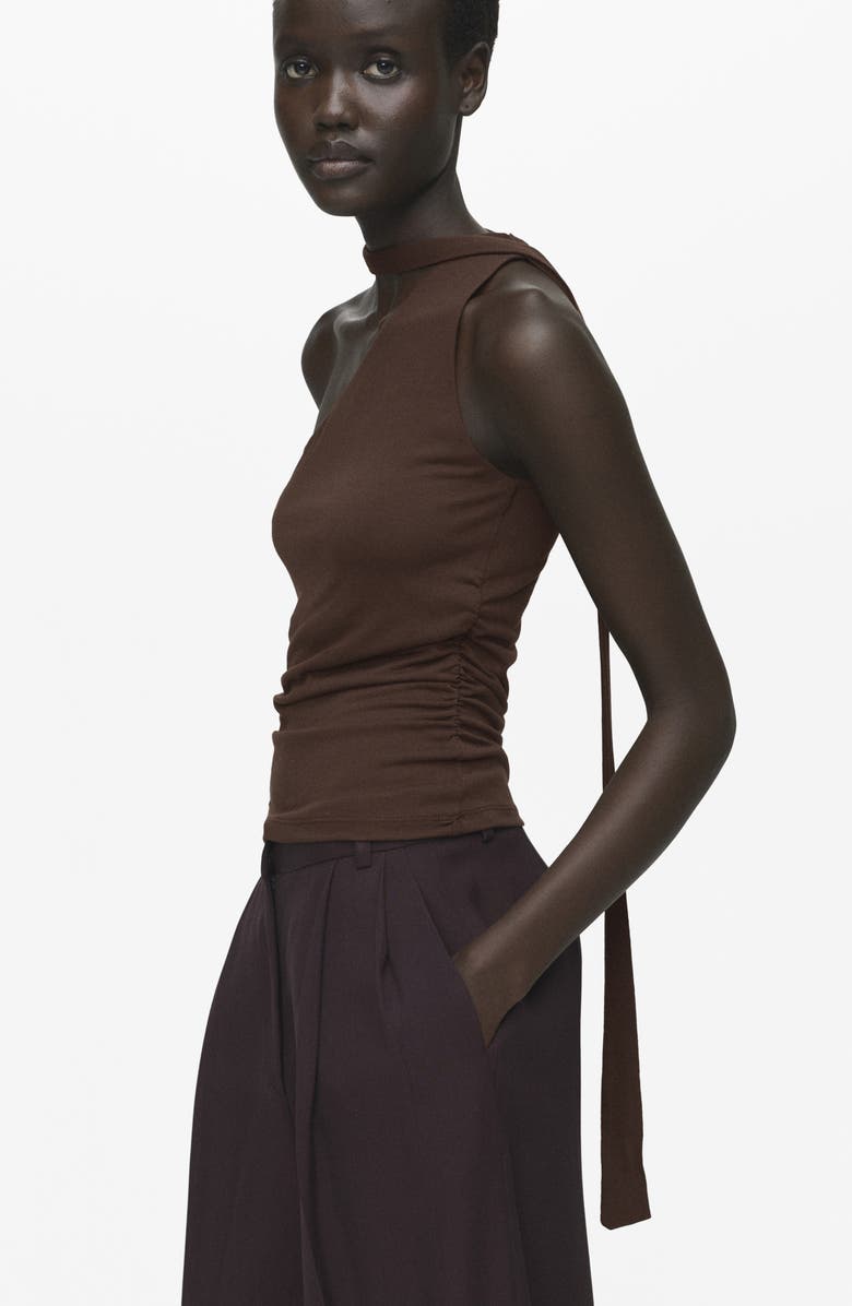 MANGO Foulard One-Shoulder Top, Alternate, color, Brown