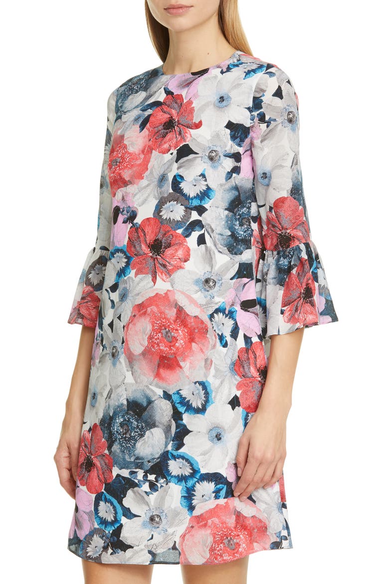 Floral Silk Shift Dress, Alternate, color, WHITE/ PINK