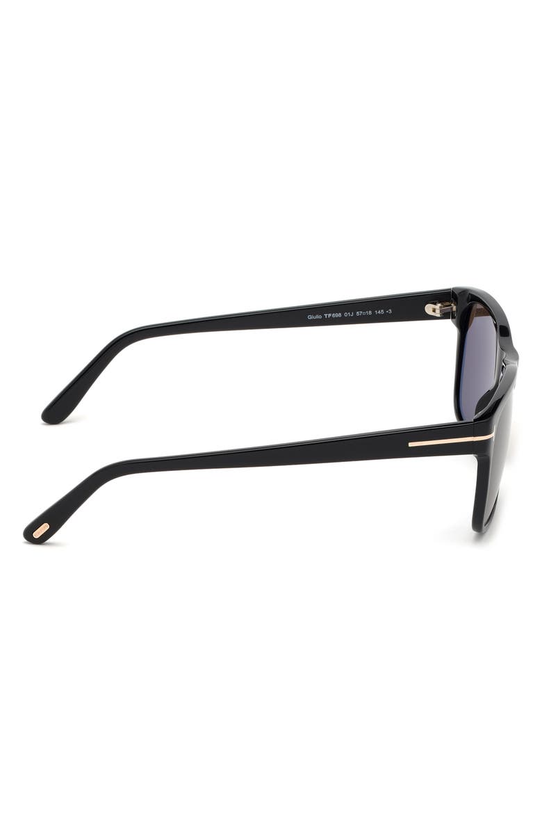 TOM FORD Giulio 57mm Geometric Sunglasses, Alternate, color, Shiny Black / Brown