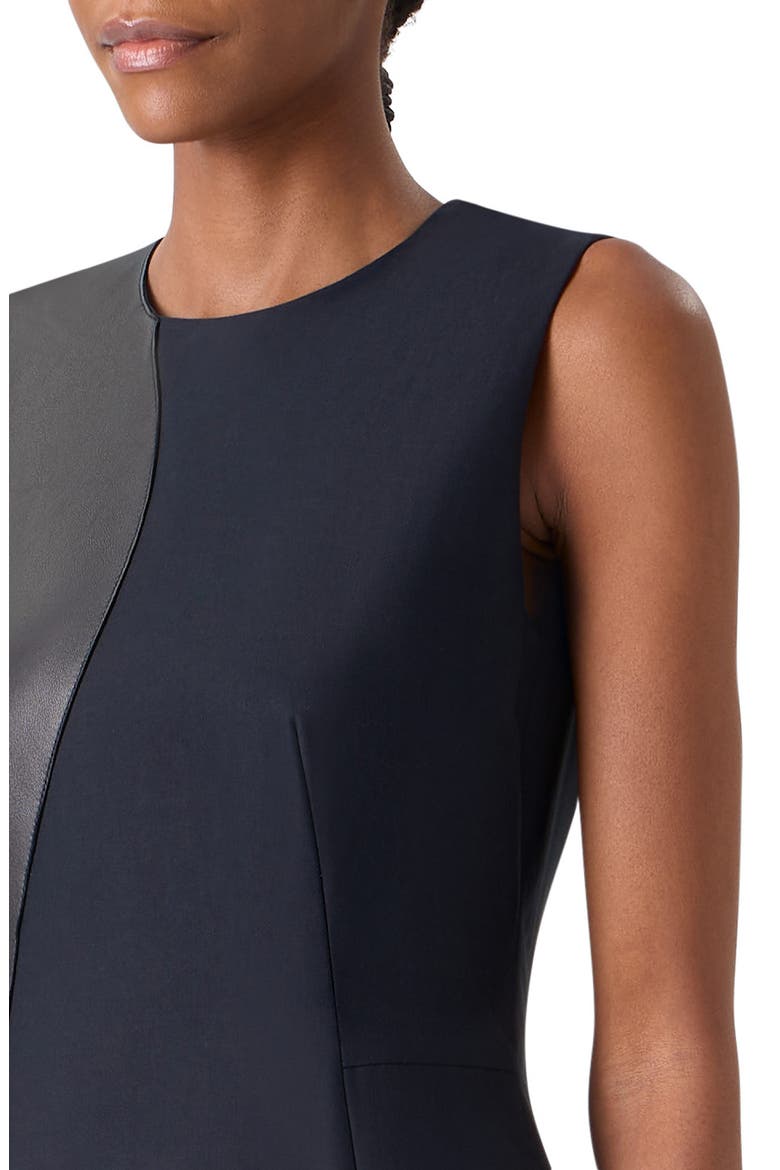 Leather Patch Cotton & Wool Midi Dress, Alternate, color, BLACK