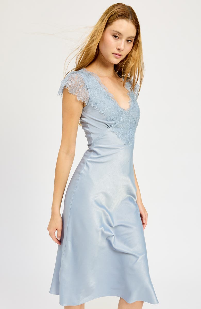 En Saison Mila Cap Sleeve Lace & Satin Midi Dress, Alternate, color, 