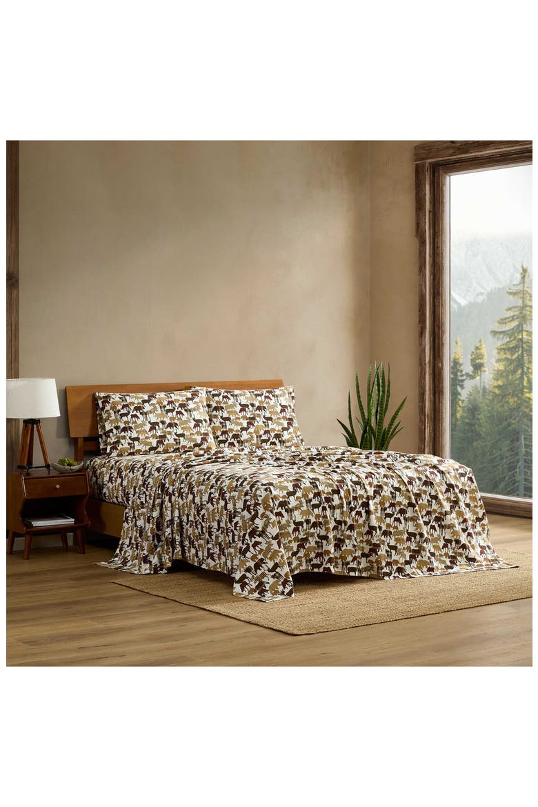 Animal Plaids Cotton Flannel Sheet Set, Alternate, color, OFF WHITE/ BROWN/ YELLOW