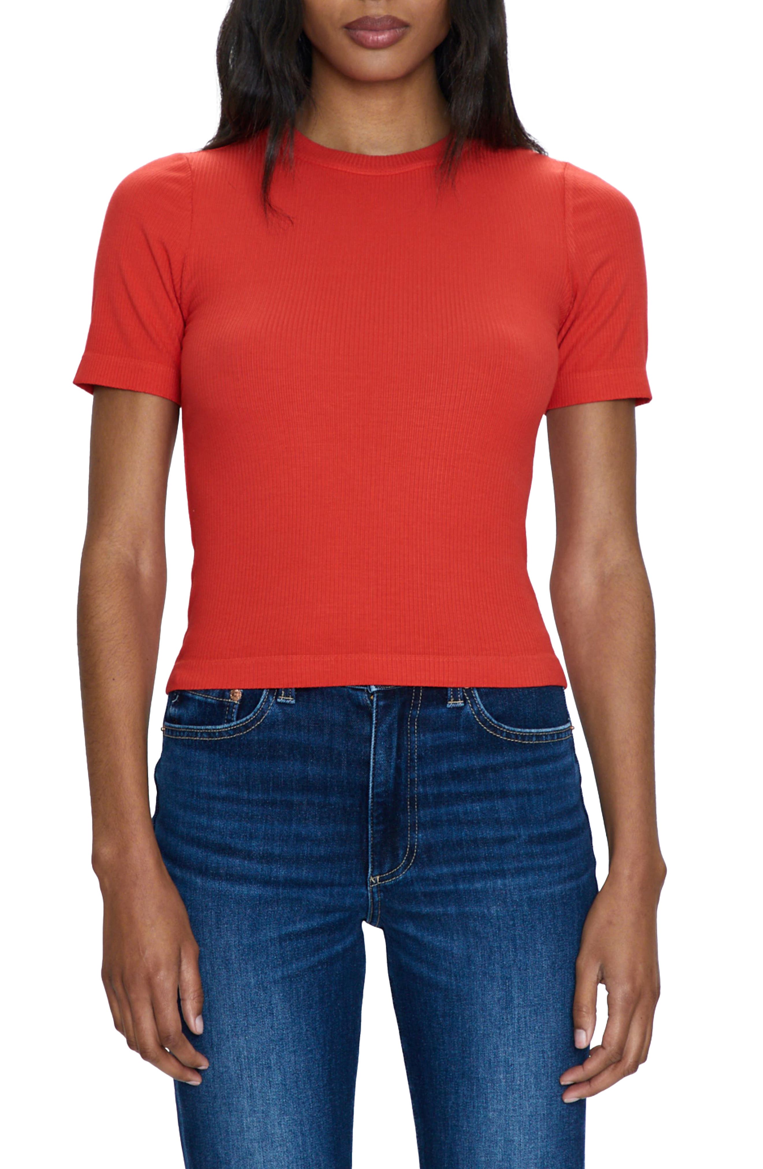 Pistola Bella Rib Crewneck T-Shirt in Rouge 