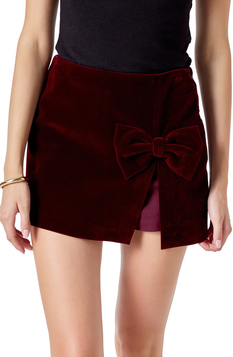 Endless Rose Bow Velvet Miniskort, Alternate, color, Merlot