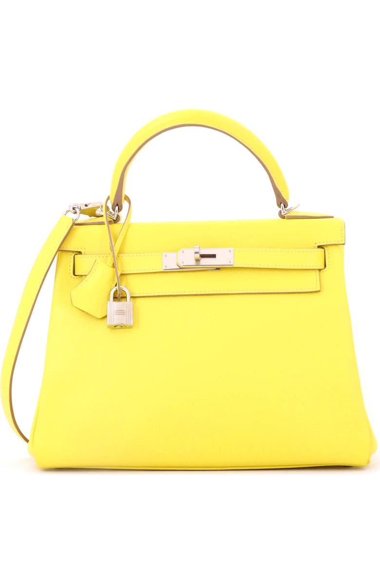 Pre-Owned Hermes Kelly Handbag Yellow Evercolor with Palladium Hardware 28, Main, color, Lime