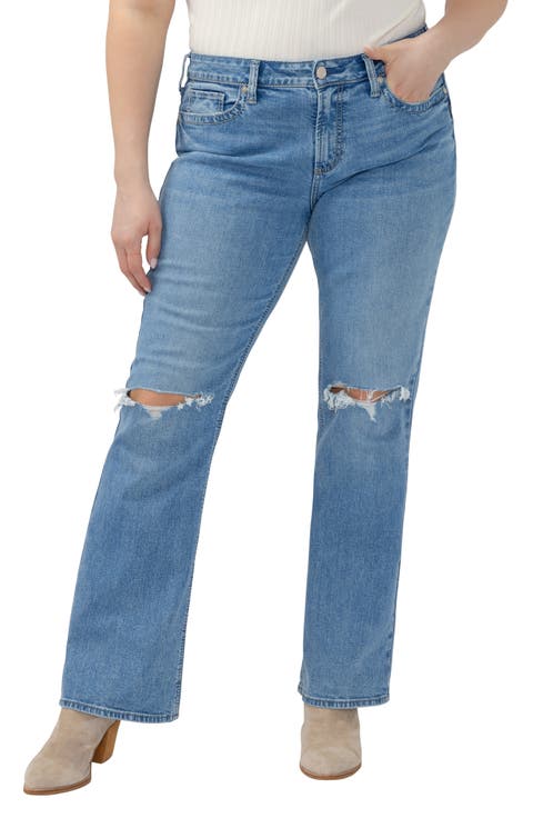 Suki Curvy Ripped Mid Rise Bootcut Jeans