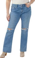 Silver Jeans Co. Suki Curvy Ripped Mid Rise Bootcut Jeans