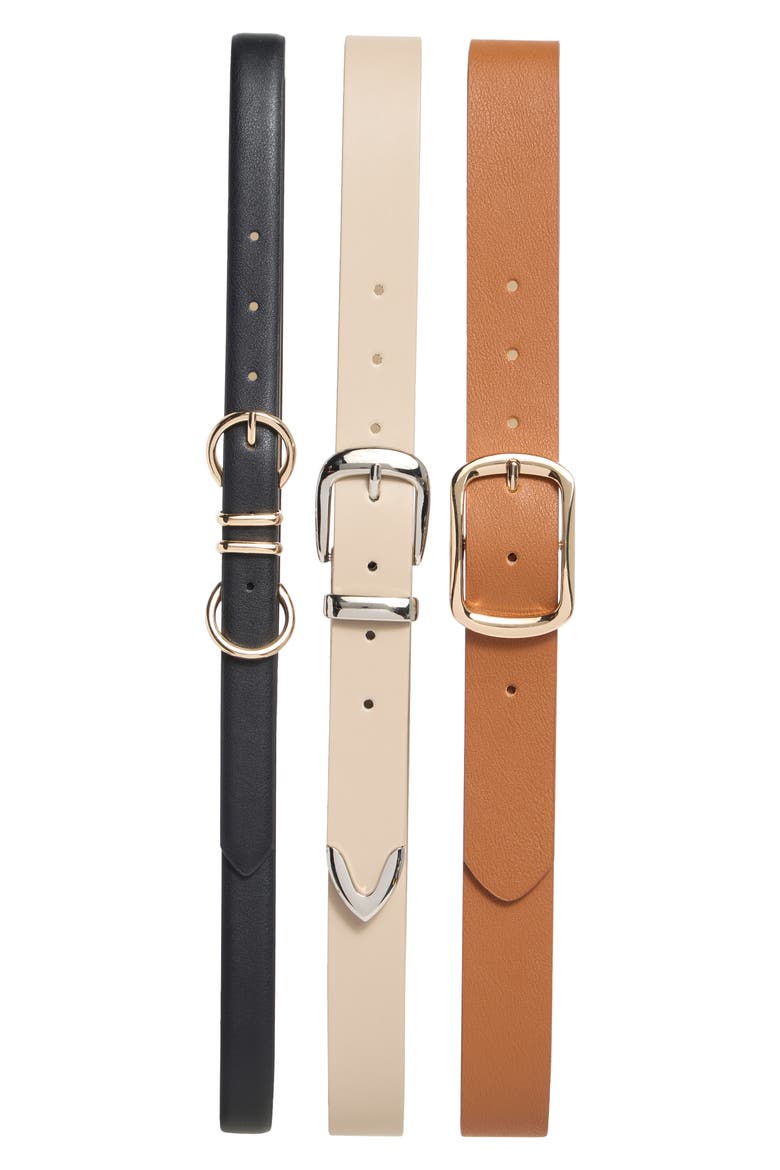 3-for-1 Assorted Belt Set, Main, color, BLACK TAUPE