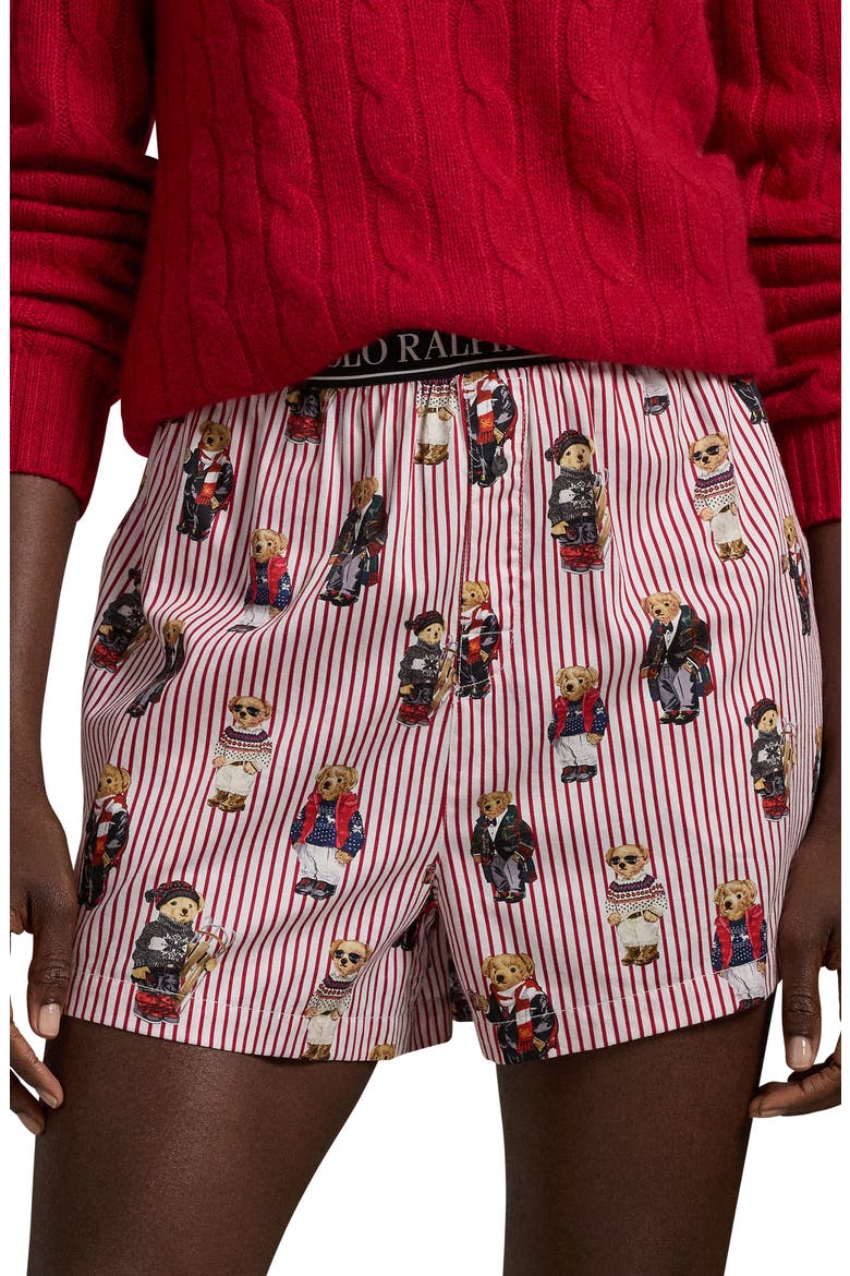 Cotton Boxer Pajama Shorts, Alternate, color, BEAR RED