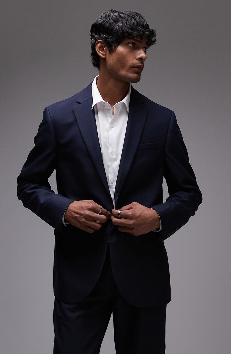 Topman Slim Fit Navy Stretch Suit Jacket, Main, color,
