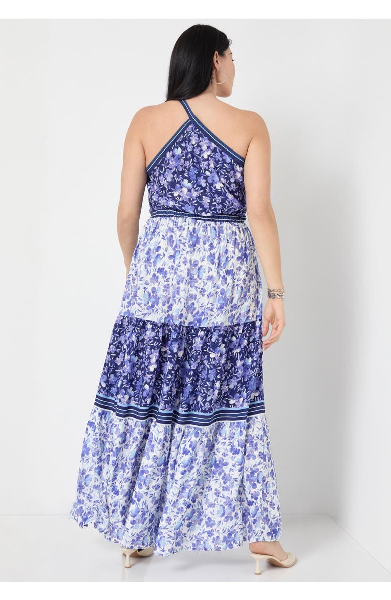 June + Vie One-Shoulder Tiered Maxi Dress, Alternate, color, Flower Field Blue