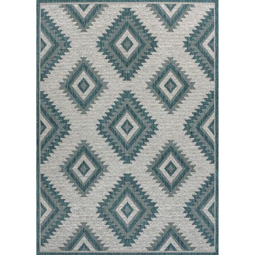 Jonathan Y Lior Geometric Moroccan Diamond Indoor/outdoor Area Rug In Turquoise/cream