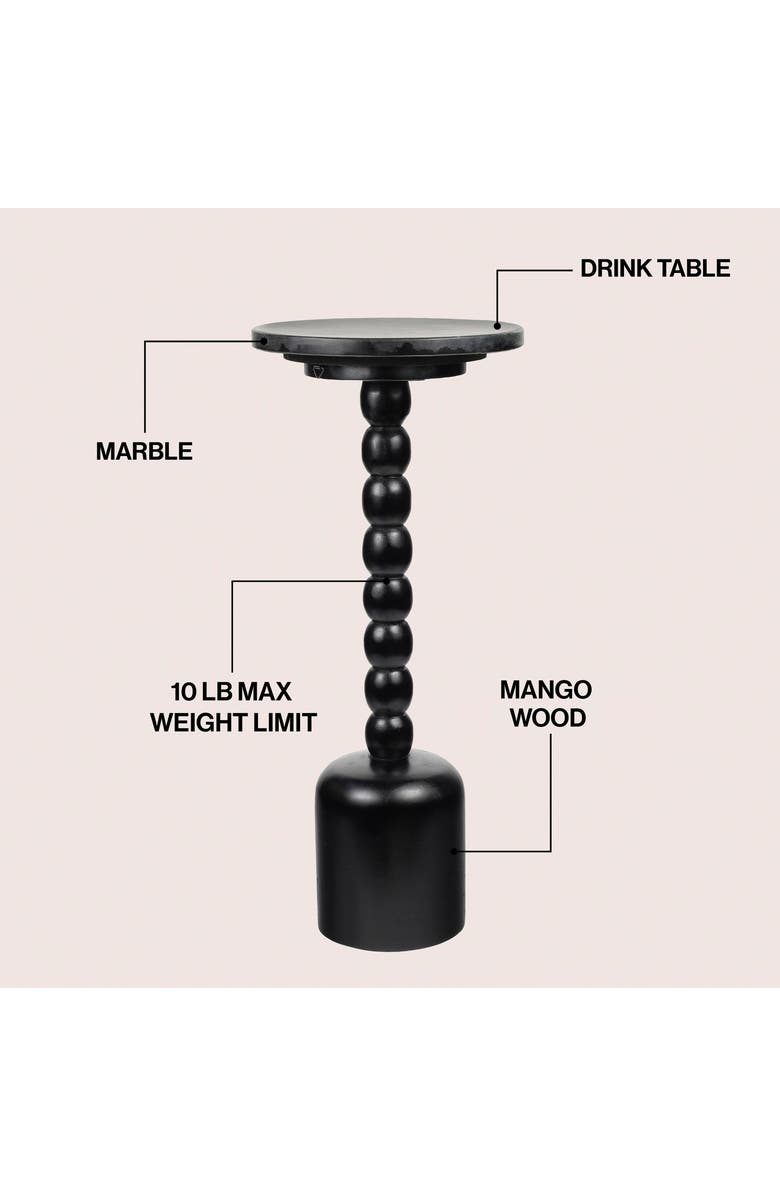 JONATHAN Y Turner 24.5" Designer Cottage Spindle Wood Column Drink Table and Decorative End Table with Marble Round Top, Alternate, color, Black