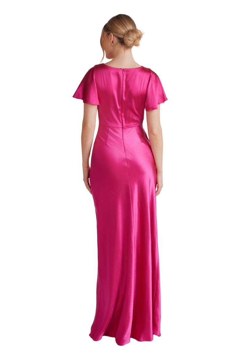 Flutter Sleeve Satin Bridesmaid Dress, Alternate, color, Fuchsia