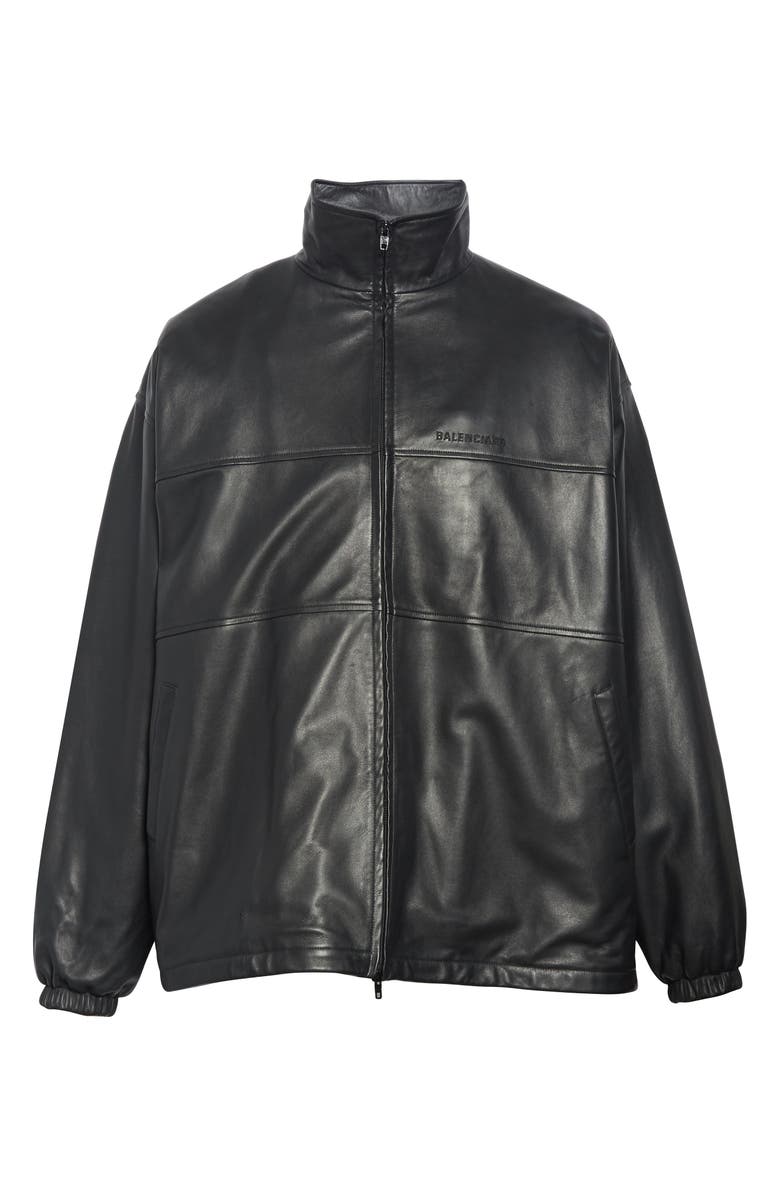 Balenciaga Oversize Lambskin Leather Track Jacket, Alternate, color, 