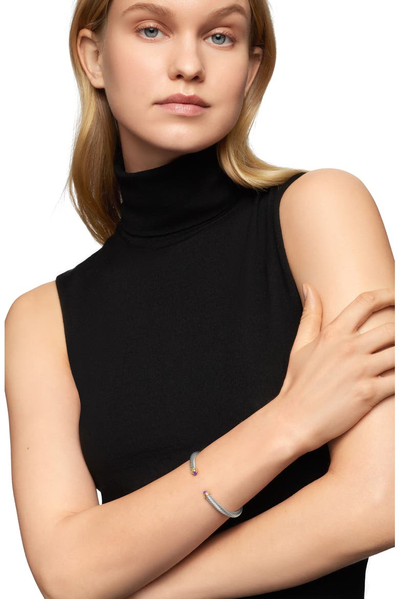 Classic Cable Bracelet in Sterling Silver with 14K Yellow Gold, 5mm, Alternate, color, AMETHYST