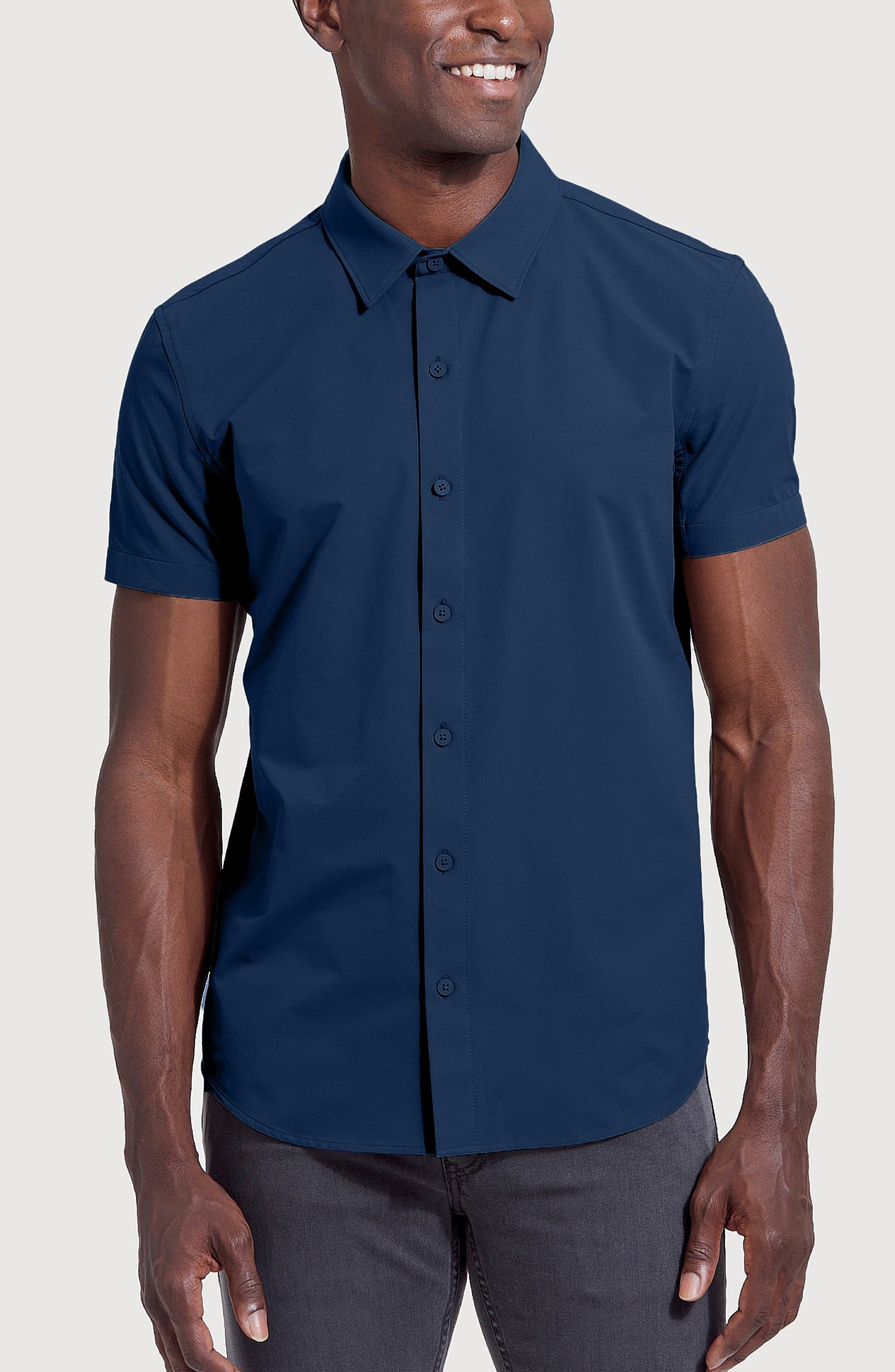 True Classic Commuter Slim Fit 4-Way Stretch Short Sleeve Button-Up Shirt